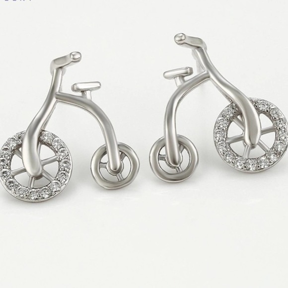 Bike Simulated Diamonds Earrings & Necklace Set 18k White Gold Plated - Picture 7 of 8